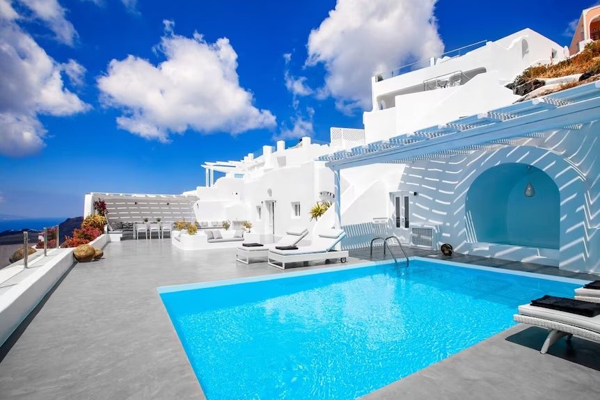 Original listing photo: pool terrace in Santorini